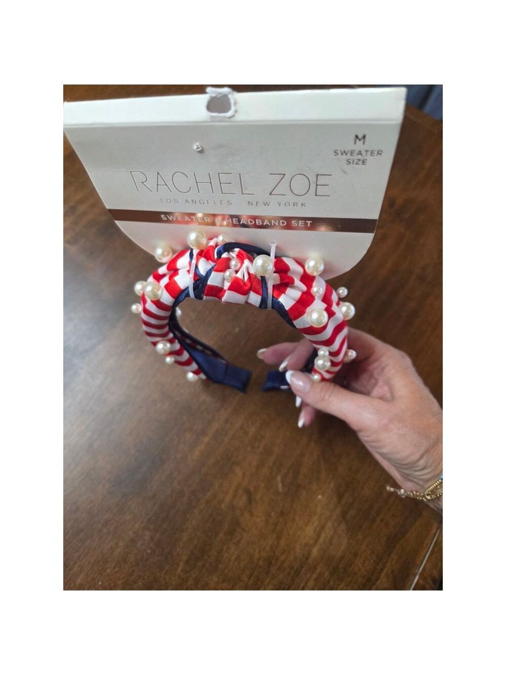 Women's Rachel Zoe Hair Accessory One Size Red Blue Striped Pearl Headband